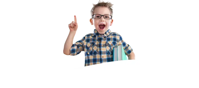 Kind zeigt begeistert nach oben als Symbol für Lernfreude und Entwicklung in der LeelaWolke