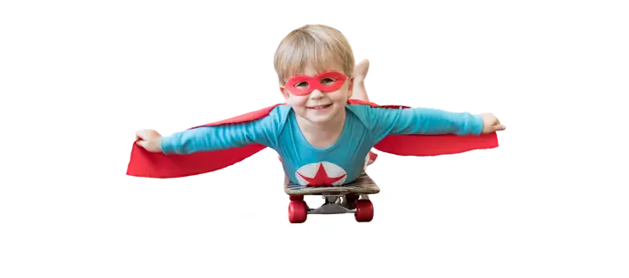 Symbolbild eines Kindes im Superheldenkostüm für Motivation und Stärken bei den Jobs der LeelaWolke